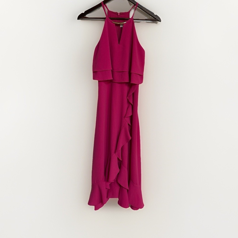 KENSIE $108‎ Womens New  Pink Ruffled V Neck Midi Sheath Casual Dress 6